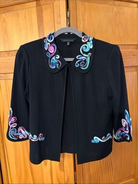Ming Wang Black Jacket with Multi Soutache Trim Small Like New